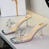 BIGTREE New Crystal Slippers Shoes Women Fine High Heels Transparent Sandals Female Slippers Sexy Outside Beaded Beach Shoes