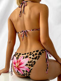 XS - L Floral Leopard Printed Halter Bikini Women Swimwear Female Swimsuit Two-pieces Bikini set Bather Bathing Suit Swim Lady