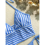 Striped Halter Tankini V Neck Bikini Women Swimwear Female Swimsuit Two-Pieces Bikini Set Padded Bather Bathing Suit Swim V8385