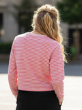 Spring Autumn Casual Loose Tops for Women Long Sleeve Round Neck Loose Fit Striped Print T-shirts