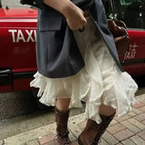 Lace Tulle Skirt Women Sweet Elegant Korean Style Ruffle Skirts Vintage Streetwear Irregular Layered Skirts Fashion Women O4RB