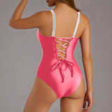 Black One Piece Swimsuit Women Swimwear 2026 New Solid Lace Up Bodysuit Monokini Sexy Slim Thong Brazilian Beach Bathing Suit XL