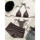 S - XL With Shorts Polka Dot Halter Bikini Female Swimsuit Women Swimwear Three-pieces Bikini Set Bather Bathing Suit Swim V8292