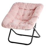 JHK Cozy Saucer Chair Soft Faux Fur Folding Lounge Chair Padded Metal Frame