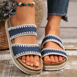 Bohemian Style Platform Slippers Women Plus Size 43 Embroidery Denim Thick Bottom Sandals Woman Open Toe Non Slip Summer Sandles