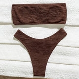 Sexy Ribbed Coffee Bandeau Bikinis Sets Two Pieces High Waist Thong Swimsuit Bathing Suit Swimwear Biquini Bakini Trikini