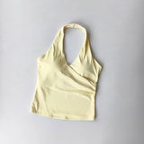 Sexy V-neck Cross Halter Neck Yoga Vest Sleeveless Sports Bra with Chest Pad Naked Sense Fitness Top with Beauty Back Design for