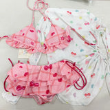 Sweet Vacation Bikini Set 2026 Women Long Sleeve Drawstring Cover Ups Pleate Short 4 Piece Swimsuit Beach Bathing Suit Swimwear