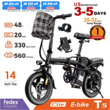 Adult Electric Bike, 20 MPH,560W Motor,48V Removable Battery,14inch Folding Electric Bike,Maximum 32 Miles,1Year Warranty Ebike