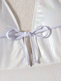 New Shiny One Piece Swimsuit Sexy White Snakeskin Print Deep V Neck Swimwear Backless Bathing Suit Sequin Tassel Skirt Monokini