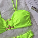 DEKA Bandeau U-Neck Metal Bikini Set Push Up Padded Cup Swimwear Women Solid Swimsuit Beachwear Water Swiminmg Bathing Suit