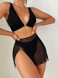 3 Pieces U-ring High Cut Bikini Swimsuit & Split Thigh Beach Skirt Swimwear Women 2026 Bathers Bathing Swimming Suit Female