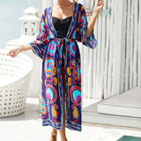 13 Colors Printed With Belt Crochet Knitted Tunic Beach Dress Beach Wear Beachwear Beach Cover Up Cover-upsFemale Women V7201