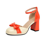 Plus Size 32-48 Mary Jane Heels Shoes Women Bow Decor Ankle Strap Platform Chunky Block Heel Sweet Lolita Pumps
