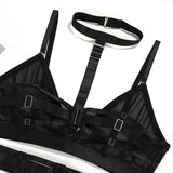 Toucheart Sexy Mesh Patchwork Halter Bra Set For Women Solid Color Hot Girl Girdle Garter Belt Micro See-through Underwear Set