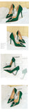 BIGTREE Pumps Elegant Pointed Crystal Buckle Slim High Heel Single Shoes Women Silk Spring/Summer High Heel Pumps Wedding Dress
