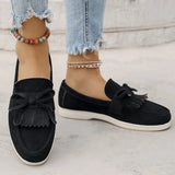 Retro Tassel Bowknot Flats Shoes Women Solid Color Faux Suede Flat Shoes Woman Wear Resistant Plus Size 36-43 Casual Shoes Lady