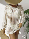 Womens Beach Cover Up Knit Solid Color Long Sleeve Dress Sexy Slim-Fit Beachwear Cover Up Beach Holiday Sun Protection Clothing