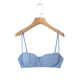 Striped Bra For Women Straps Lace Trim Sweetheart Neckline Lightly Padded Cups Cotton Fabric For Stylish Style Girl Elegant 4UU5
