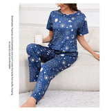 3-Piece Heart Print Pajama Women Sleepwear Home Clothes Short Sleeve Top with Shorts & Long Pants Pajamas Loungewear Short Suit