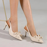 Big Size 42 Summer Elegant Beige Slingback Pumps Sexy Pointy Toe Black Thin High Heels Shoes Women Bow Knot Office Lady Shoes