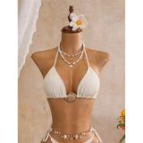 New Leaves Printed Halter Bikini Suit Female Swimsuit Women Swimwear Bather Bathing Suit Swim Three-Pieces Bikini Set