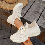 Spring Summer Breathable Mesh Sport Shoes Women Slip On Hollow Out Knitted Flats Shoes Woman Plus Size 43 Thick Sole Sneakers