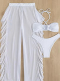 3 Piece Halter Cross Bikini Swimsuit & Sexy Thin Pants Swimwear Women 2026 Solid Bathing Swimming Swim Suit Female Beachwear