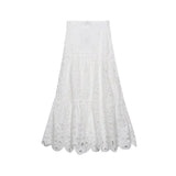Spring Women Summer White Lace Dress Set Hollow Out Embroidery Shirt Skirt 2 Pcs Robe Outfits Single Breasting Cotton Maxi Dress
