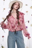 Ladies French ruffled chiffon shirt spring new temperament top