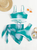 3 Pieces Ombre Lace Up Bikini Swimsuit & Beach Skirt Sexy Swimwear Women 2026 Bathing Swimming Swim Suit Female Summer Beachwear