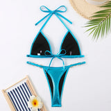 New Micro Bikini Set for Woman Chain Link Swimsuit Sexy Backless Neck Lace-up Bathing Suit Beachwear Female Push Up Swimwear
