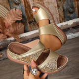 Golden Glitter Platform Sandals for Women Summer Lightweight Wedge Heel Sandles Woman Plus Size 43 Thick Sole Sandalias Mujer