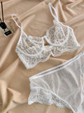 Summer French Lace Bralette Beachwear Small Bust Anti-Sagging Soft Wire Light Support Gathering AU MOYISU Sexy Panty Tushy Set