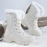Winter Snow Boots  Women Waterproof Non-Slip Warm Northeast-Style Large Cotton Shoes, Ski , Fleece-Lined,  High-Top Cotton Boots