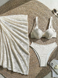 DEKA Halter Push UP Swimwear White Lace-up 3 Piece Skirt Bikini Set Women Tied Swimsuit Backless Beach Bathing Suit
