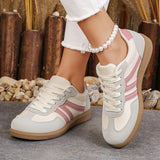 Korean Pink Striped Flat Shoes Women Spring Autumn Lace Up Platform Sneakers Woman Plus Size 42 Low Heel Casual Shoes Female