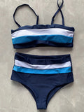 Sexy Striped Bandeau Bikini High Waist Swimsuit Women Swimwear Female Two Pieces Bikini Set Bather Bath Swimming Suit Beachwear