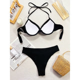 Wrinkled Halter Underwired Bikini Women Swimwear Female Swimsuit Two-pieces Bikini set Mid Waist Bather Bathing Suit Swim V5440