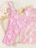 S - XL Mesh Skirt 3D Flowers Sequins Bikini Female Swimsuit Women Swimwear Three-pieces Bikini Set Bathing Suit Swim Beachwear