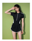 New Women's Swimsuit, One-piece Coverage Slimming Effect  Conservative Sports Style Hot Spring Flat Leg Pants Swimsuit Plus Size