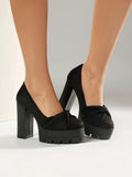 Plus Size Cross Soft PU Upper Platform Ultra Coarse Heel Shallow Breathable High Heels Office Women's Shoes
