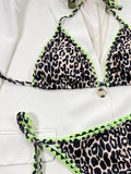 2026 New Sexy Bikini Leopard Block Color Triangle Halter Swimwear Swimsuit Women Bikinis Set Bathing Suit Beach Bikini Female