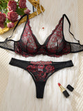 Sexy Lingerie Bra, Women's Suits, See-Through Bra, The Allure of Valentine's Night, Black Red Bra and Underwear Set ZA825161