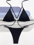 Sexy Wrinkled Halter High Cut Bikini Female Swimsuit Women Swimwear Two-pieces Bikini set Hollow Out Bather Bathing Suit Swim