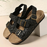 Fashion Bukcle Leopard Print Sandals Women 2025 Summer Back Strap Platform Sandles Woman Comfortable Plus Size Beach Sandalias