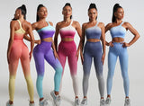 Seamless Tight Yoga Sets Sports Fitness Gradient Single Shoulder Bra High Waist Hip Lifting Pants Suits Wokout Gym Running Sets