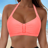 Womens Halter Neck Ruched Bikini Top Padded Push Up Swim Tops Adjustable Tie Back Bathing Suit Top Beach Pool Vacation Swimwear