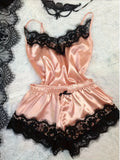 Summer Lace Silk Pajama Set Women Sleepwear Sexy Lingerie Camisole Shorts Cami Top Comfortable Casual Pijamas