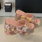 2025 Vintge Denim Blue Summer Chunky Platform Sandals Women Slides Chunky High Heels Wedges Shoes Mules Outdoor Slipper